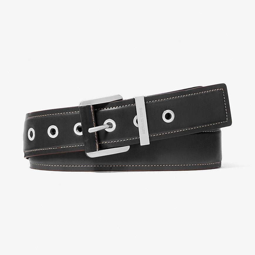 Michael Kors Colby Leather Belt Black-Silver