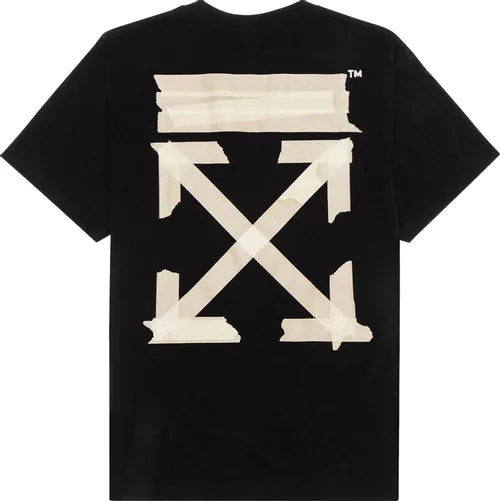 Black streetwear t-shirt with white tape X graphic on back, designer limited edition style