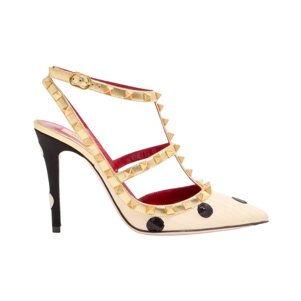 Valentino Rockstud Pump With Plus De Pois Embroidery 100mm Butter