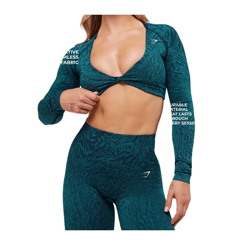Gymshark Adapt Animal Long Sleeve Crop Top Navy/Brand Blue