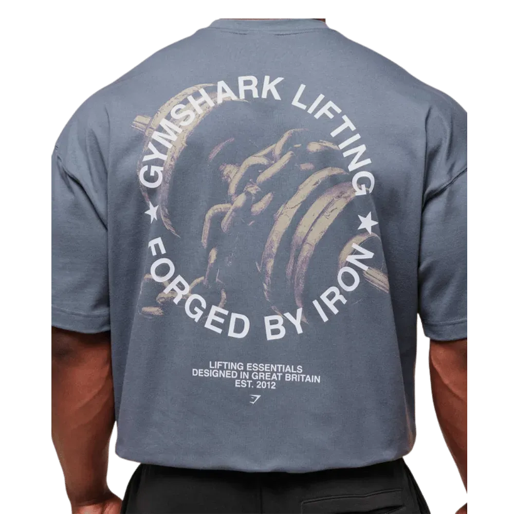 Gymshark Forged By Iron T-Shirt Extreme Oversized Fit Iron Blue