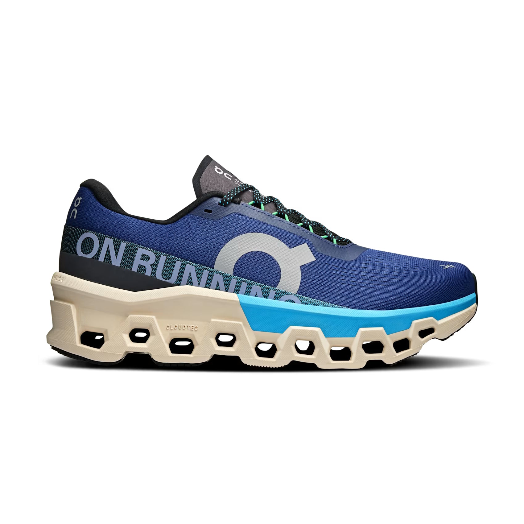 Blue On Running sneaker with beige Cloudtec sole, modern streetwear athletic shoe