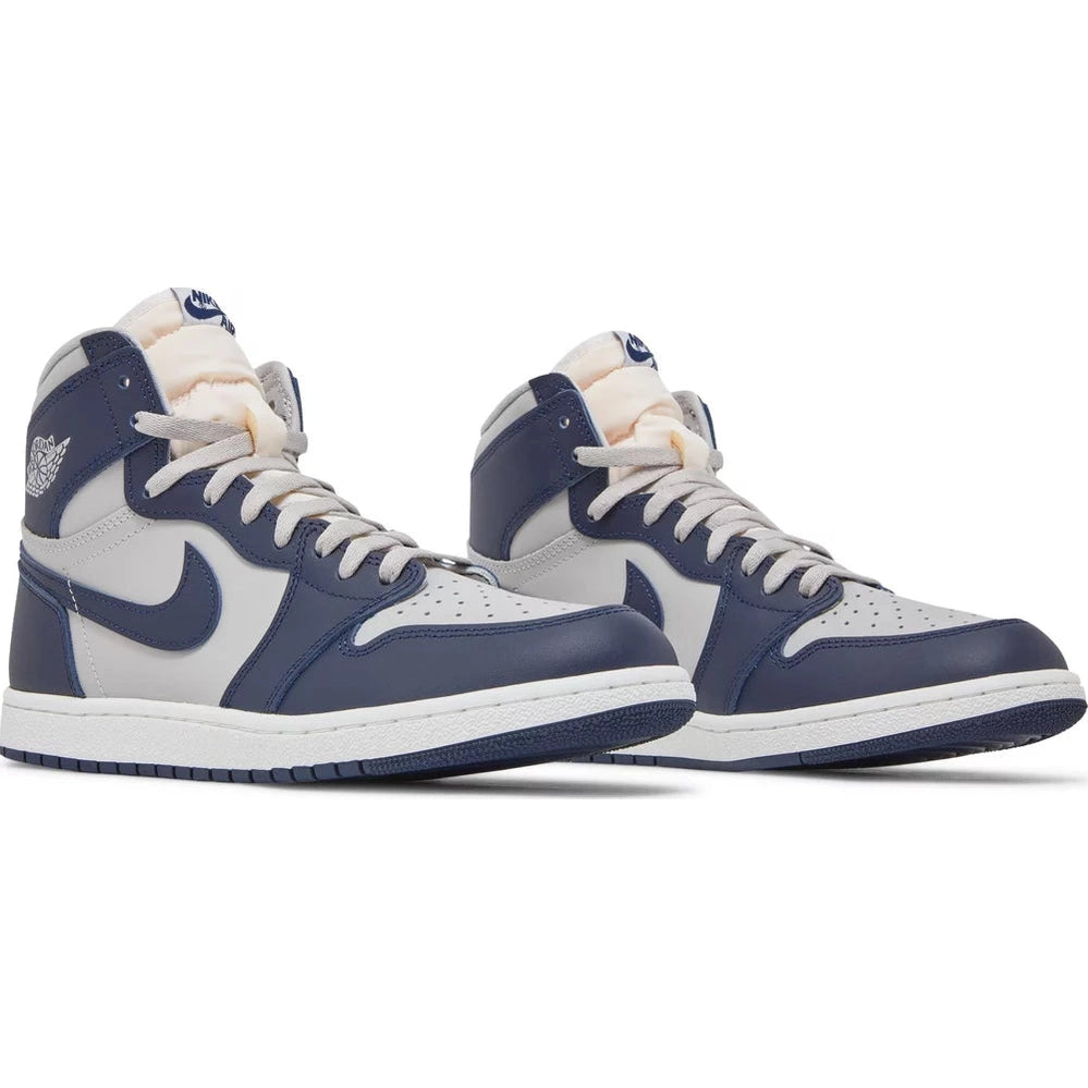 Navy and white high-top sneakers with leather upper, streetwear and designer shoe style