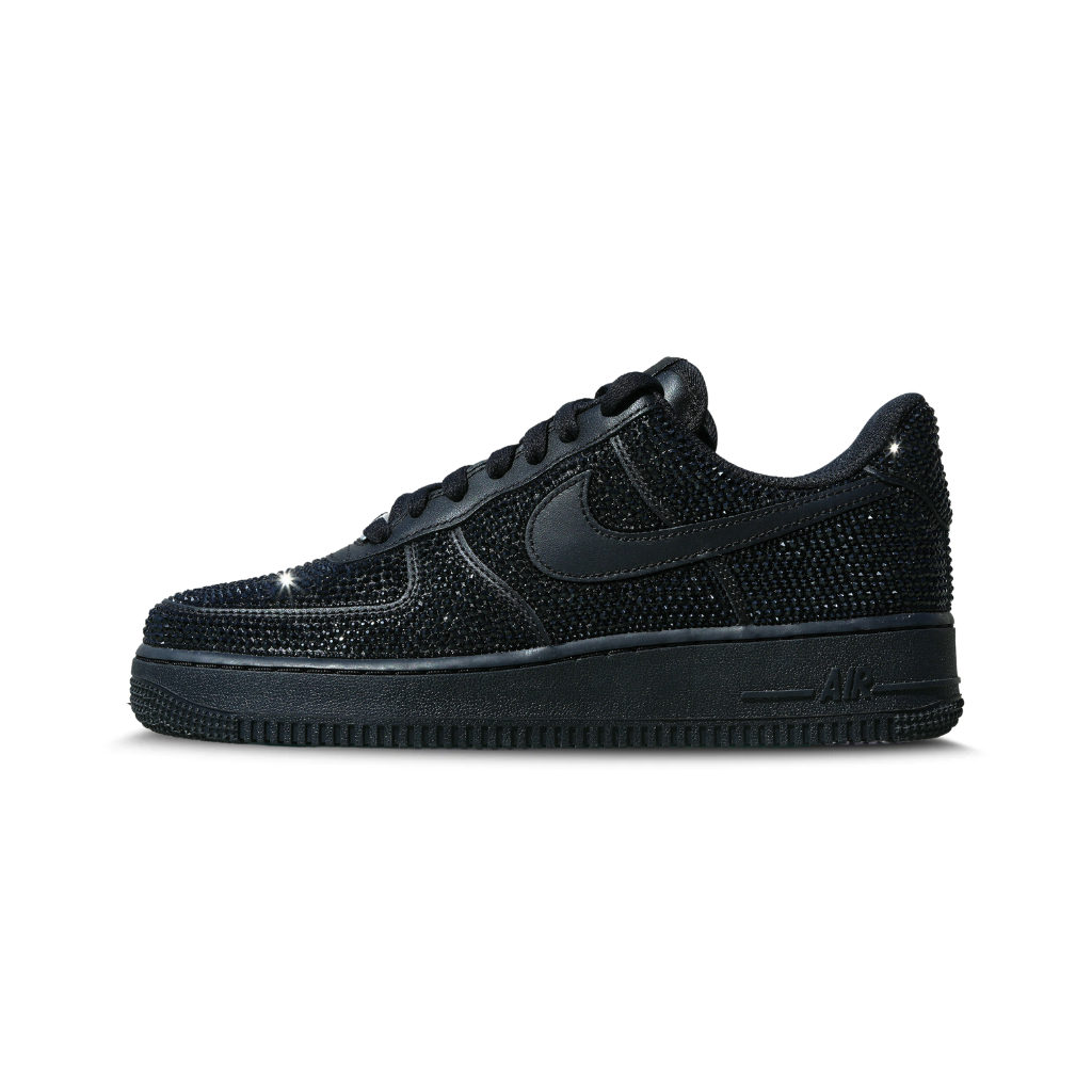 Black rhinestone-studded sneaker with low-top design, luxury streetwear footwear