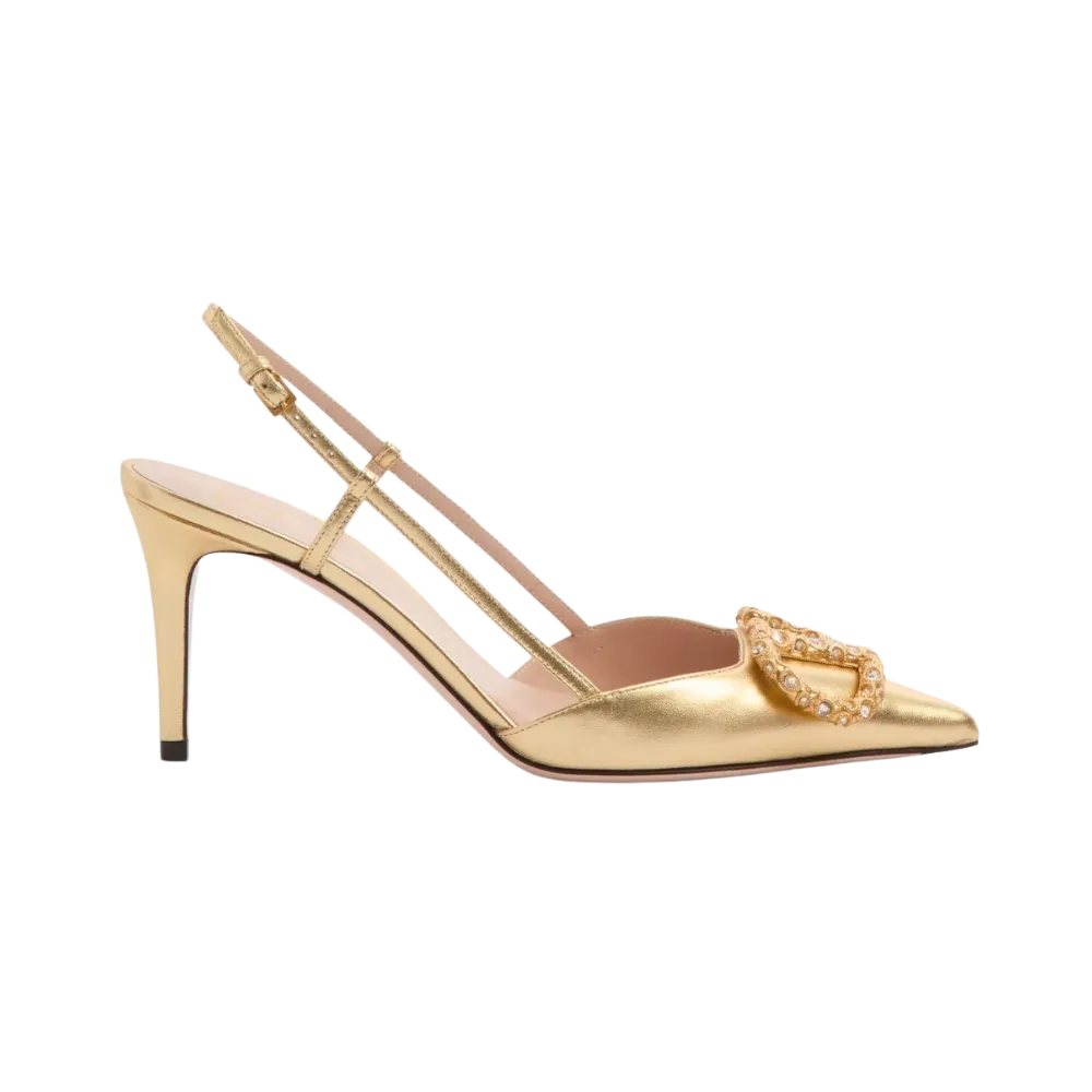 Valentino VLogo Signature Slingback Pump In Laminated Nappa Leather 80mm Antique Brass
