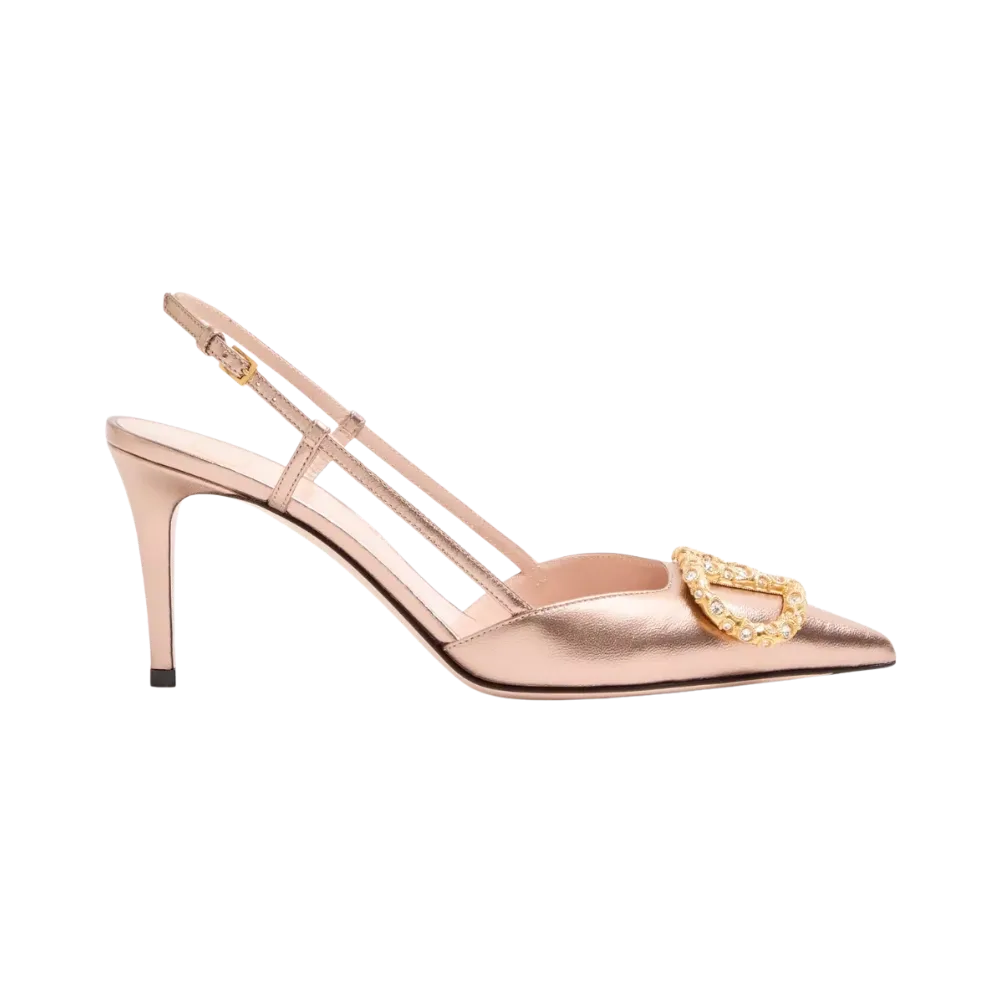 Valentino VLogo Signature Slingback Pump In Laminated Nappa Leather 80mm Rose Cannelle