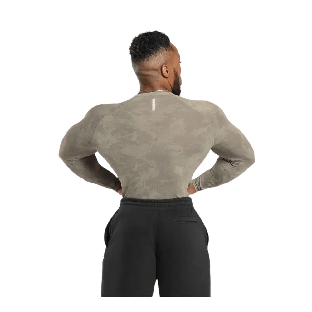 Gymshark Geo Seamless Long Sleeve T-Shirt Linen Brown
