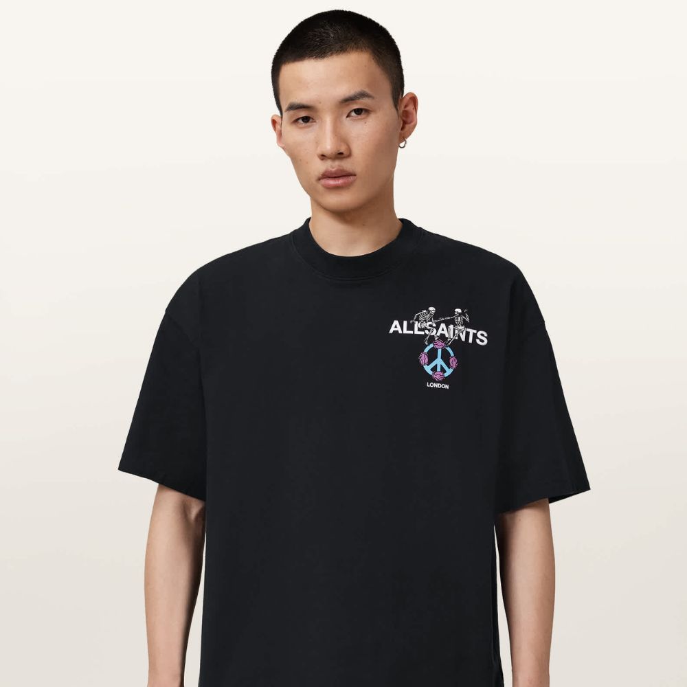 AllSaints Reincarnate Short Sleeve Crew Neck T-Shirt – Washed Black