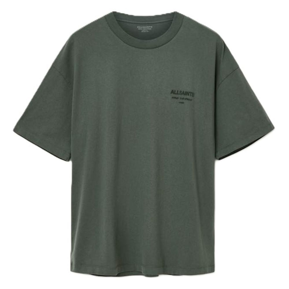 AllSaints Xander Flocked Logo Oversized T-Shirt – Garnet Green