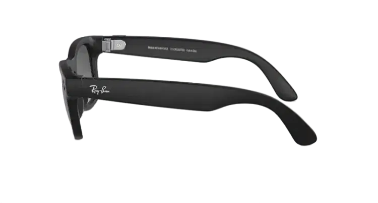 Side view of black Ray-Ban sunglasses with logo, modern streetwear eyewear style