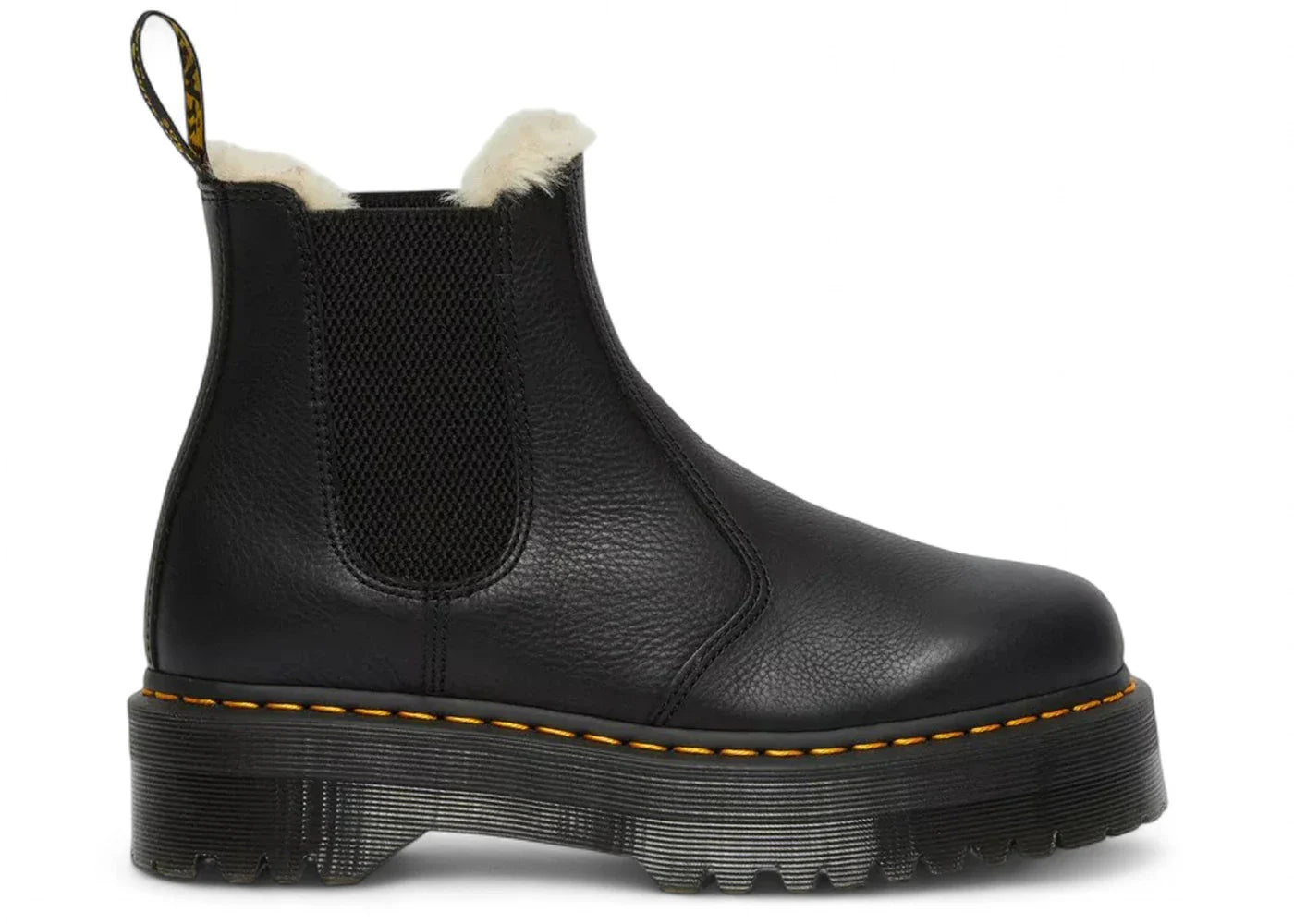 Dr. Martens 2976 Quad Faux Fur Lined Pisa Leather Platform Chelsea Boot Black