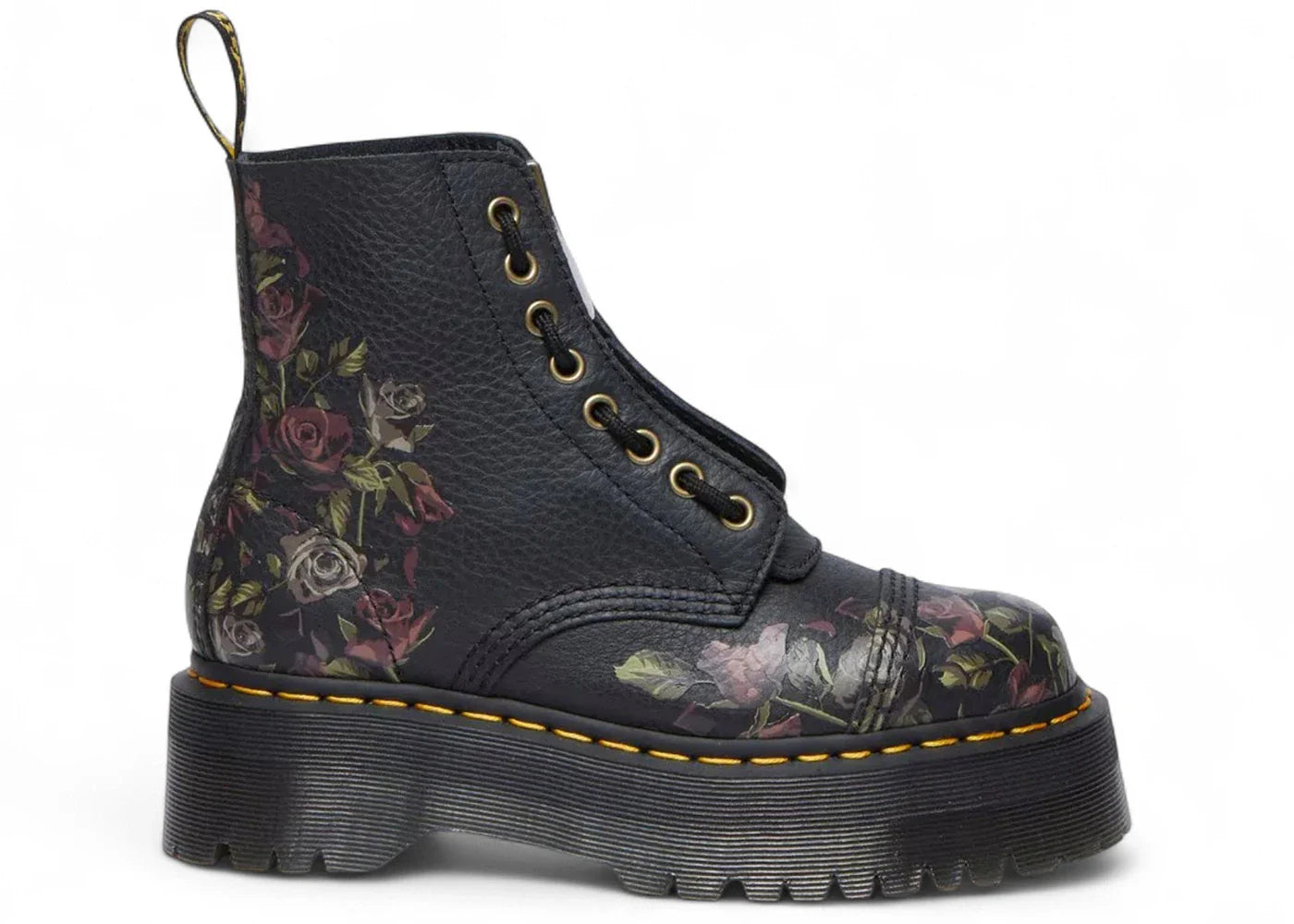 Dr. Martens Sinclair Decayed Roses Tumbled Nappa Leather Lace Up Boot Black Womens