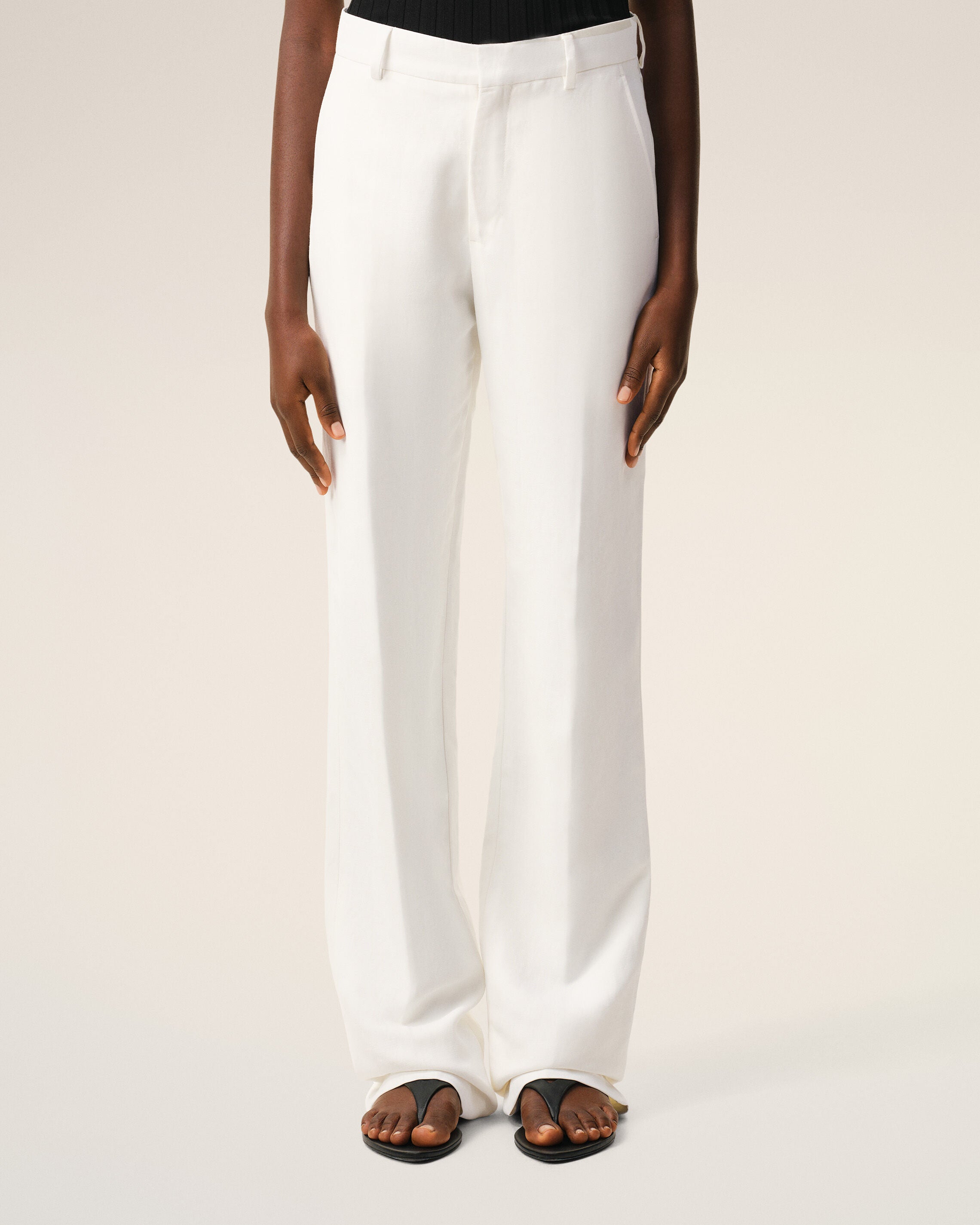 AmiParis White Blended Linen Low Waist Straight Pant Women's