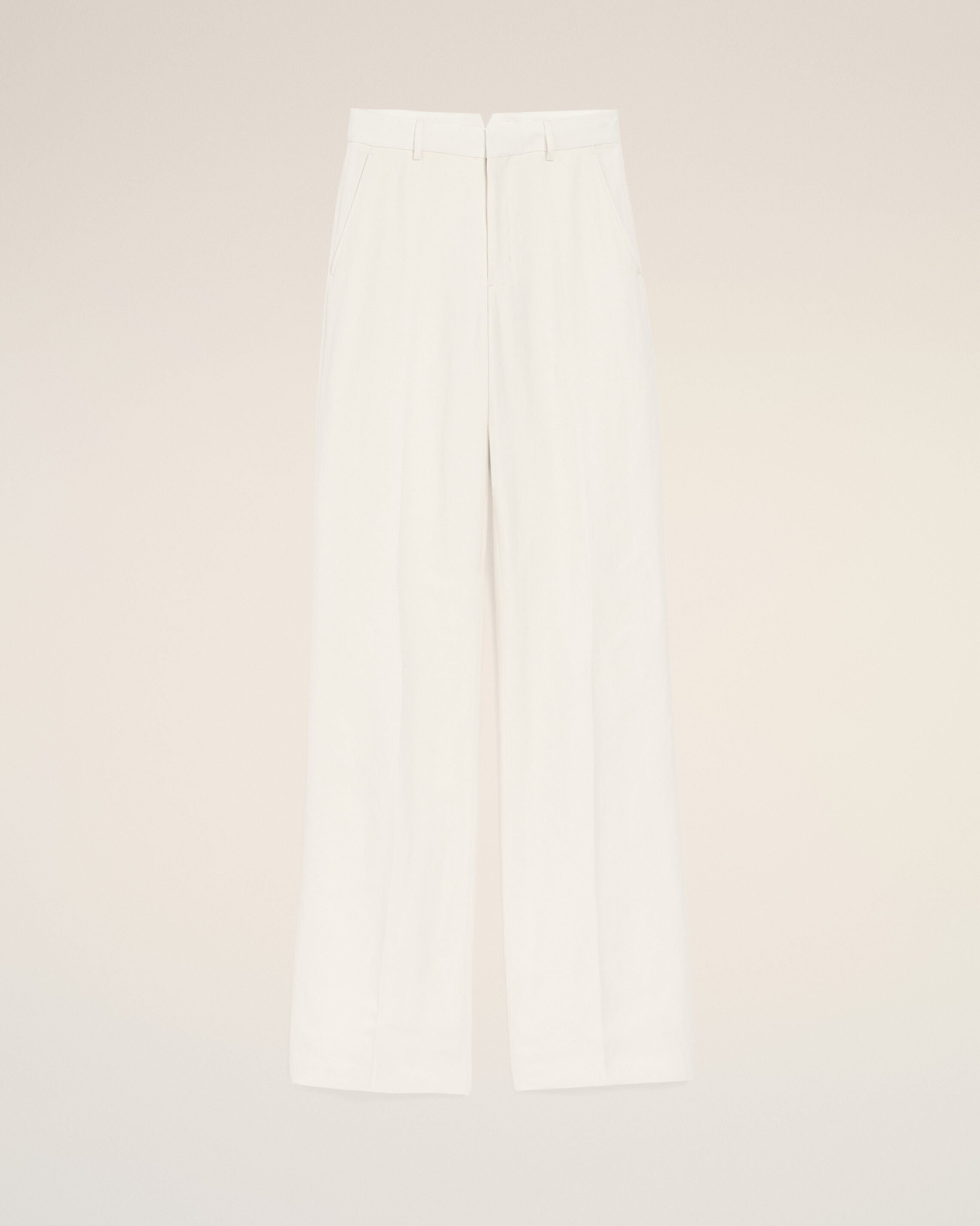 AmiParis White Blended Linen Low Waist Straight Pant Women's