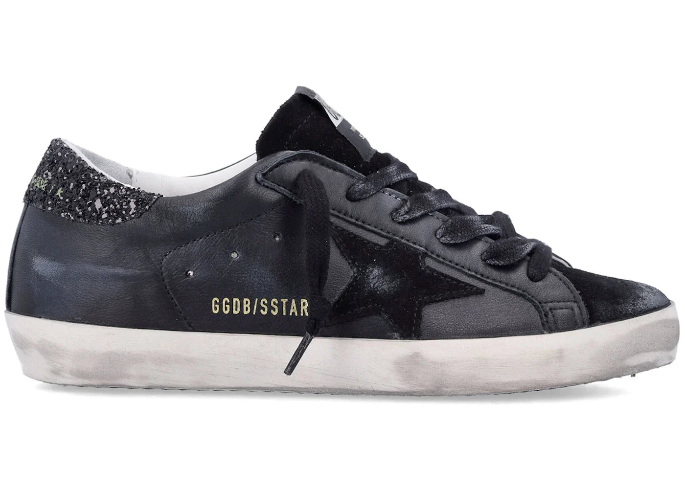 Golden Goose Superstar Black Glitter Heel Womens