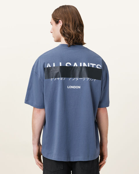 All Saints Redact Oversized Embroidered Logo T-Shirt 'AMALFI BLUE'