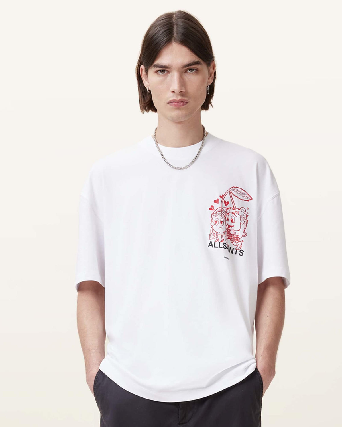 All Saints Break Up Oversized Crew Neck T-Shirt 'optic-white'