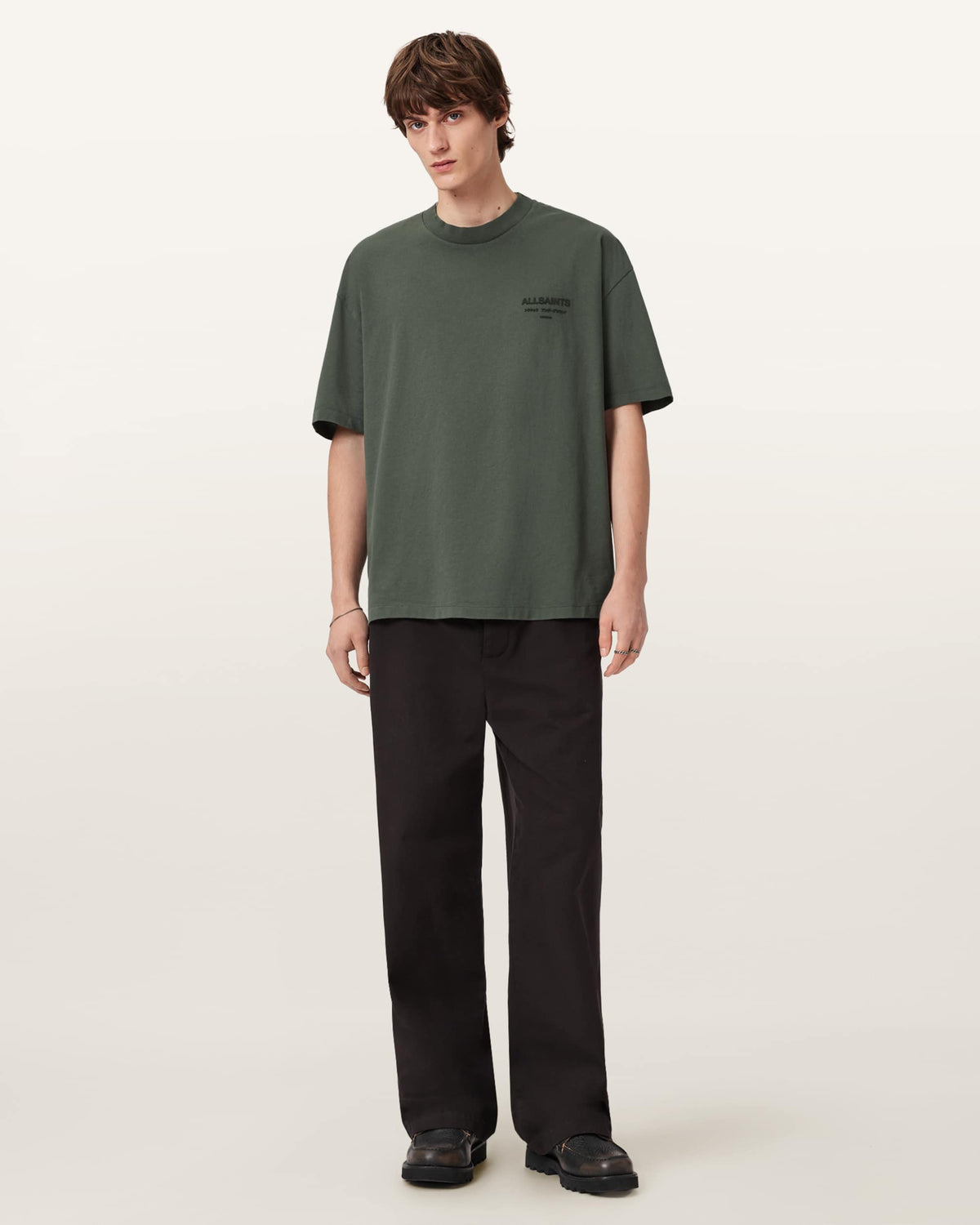 All Saints Xander Flocked Logo Oversized T-Shirt 'Garnet Green'