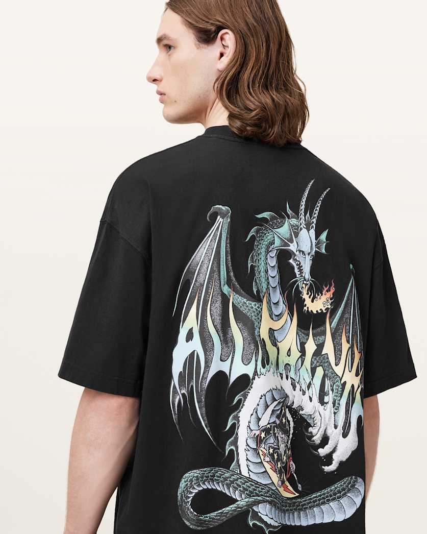AllSaints Dragon Wave Oversized Short Sleeve T-Shirt - Black