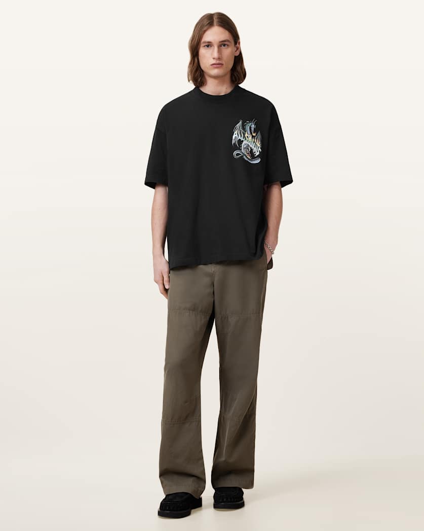AllSaints Dragon Wave Oversized Short Sleeve T-Shirt – Washed Black