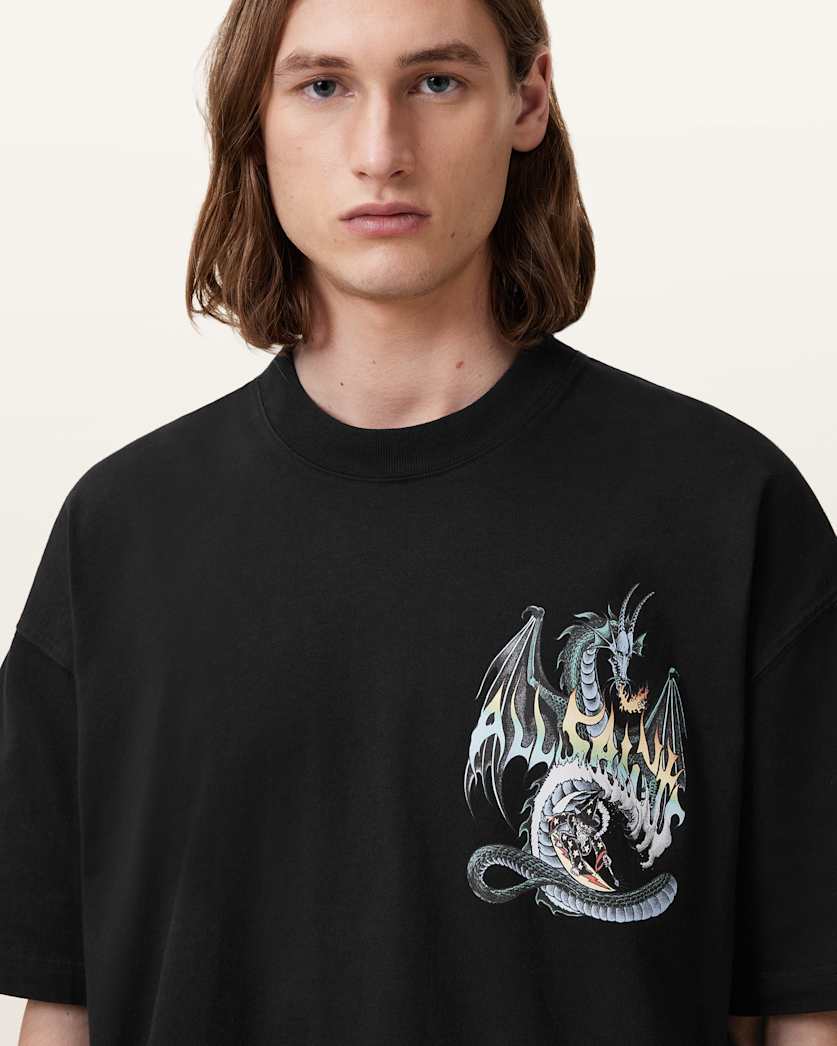 AllSaints Dragon Wave Oversized Short Sleeve T-Shirt - Black
