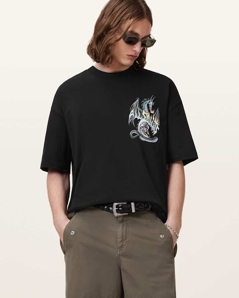 AllSaints Dragon Wave Oversized Short Sleeve T-Shirt – Washed Black