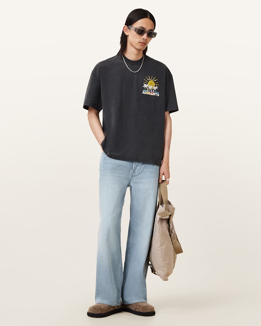 AllSaints Cove Crayon Graphic Oversized T-Shirt – Washed Black