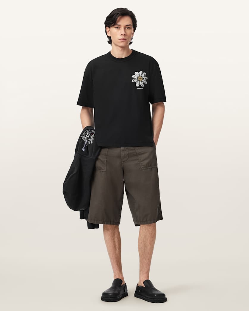 AllSaints Petals Boxy Short Sleeve Graphic T-Shirt – Washed Black