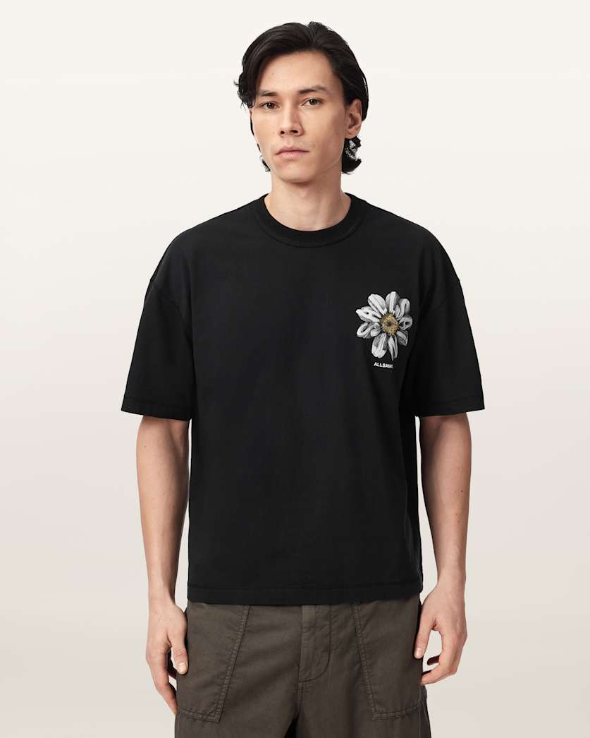 AllSaints Petals Boxy Short Sleeve Graphic T-Shirt – Washed Black