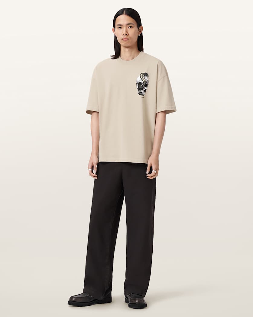 AllSaints Snakehead Oversized Graphic T-Shirt – Almond White
