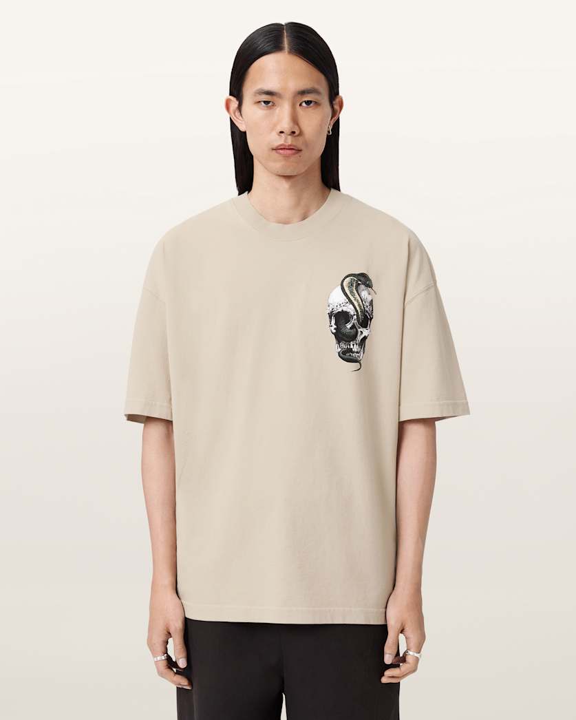 AllSaints Snakehead Oversized Graphic T-Shirt – Almond White