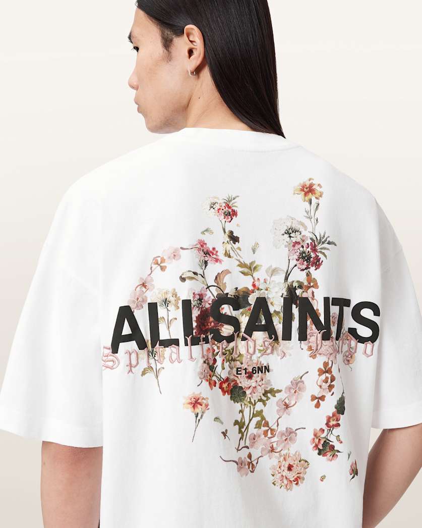 AllSaints Valen Oversized Graphic T-Shirt - Ashen White