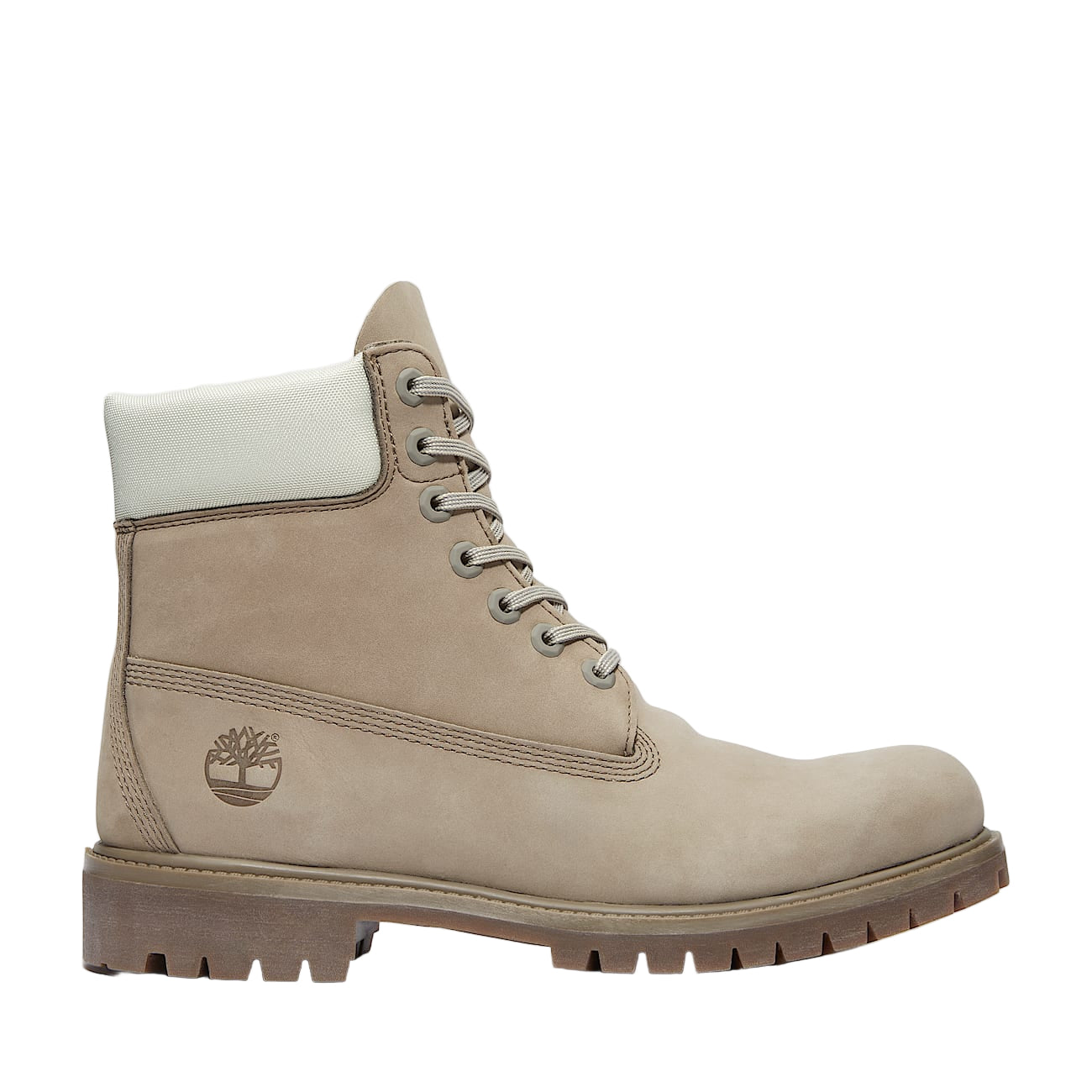 Beige Timberland boot on a white background