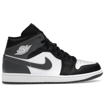 Black and white high-top sneaker with grey accents, designer streetwear shoe