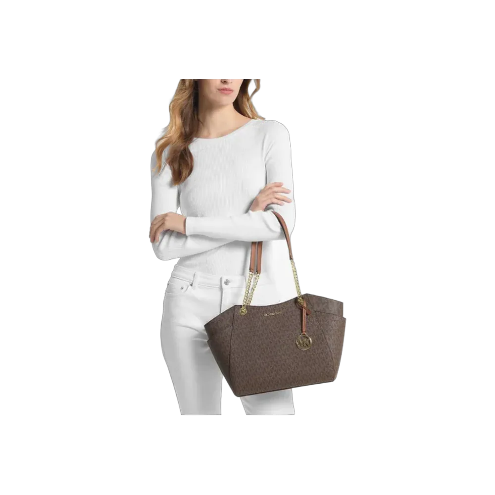 Michael Kors Jet Set Large Signature Logo Shoulder Bag Brown