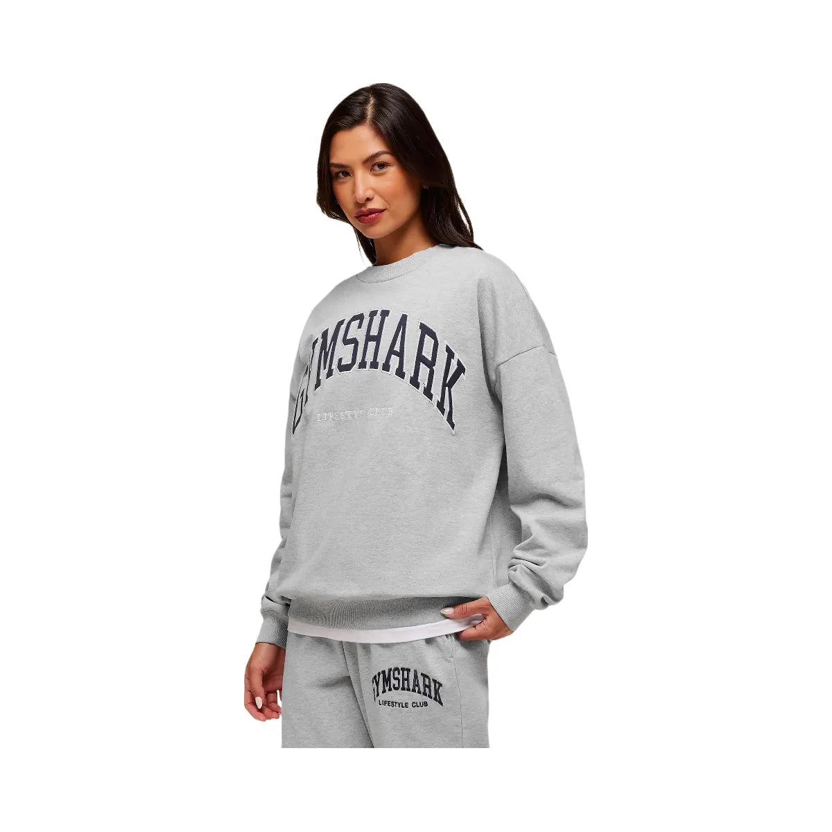 Gymshark Collegiate Graphic Crew Neck Pullover - Light Grey Core Marl