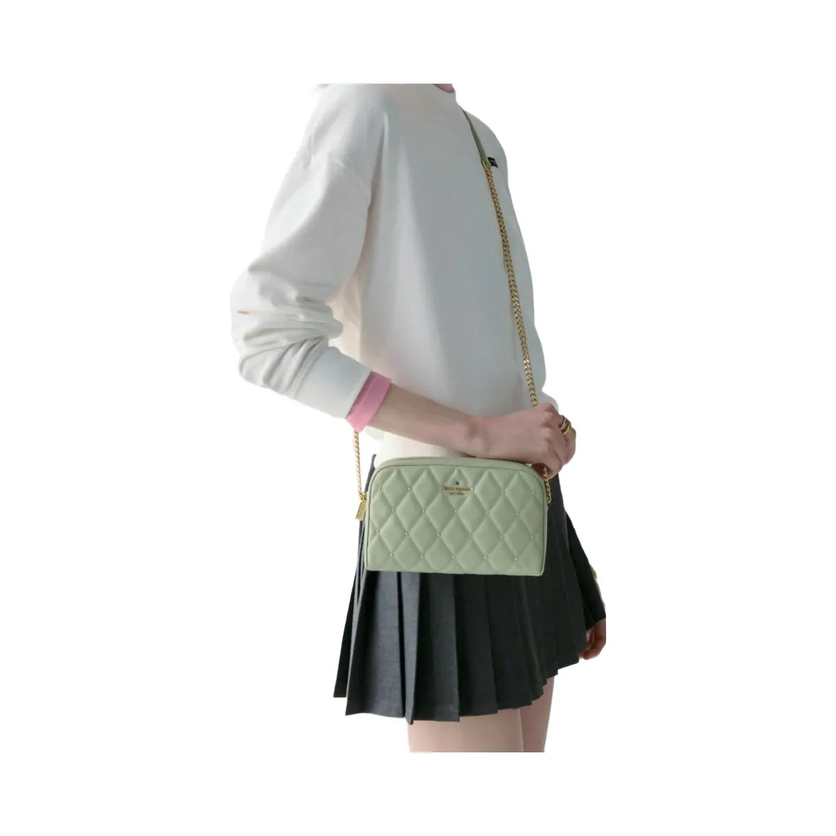 Kate Spade Carey Quilted Studded Chain Camera Bag Sage Bundle