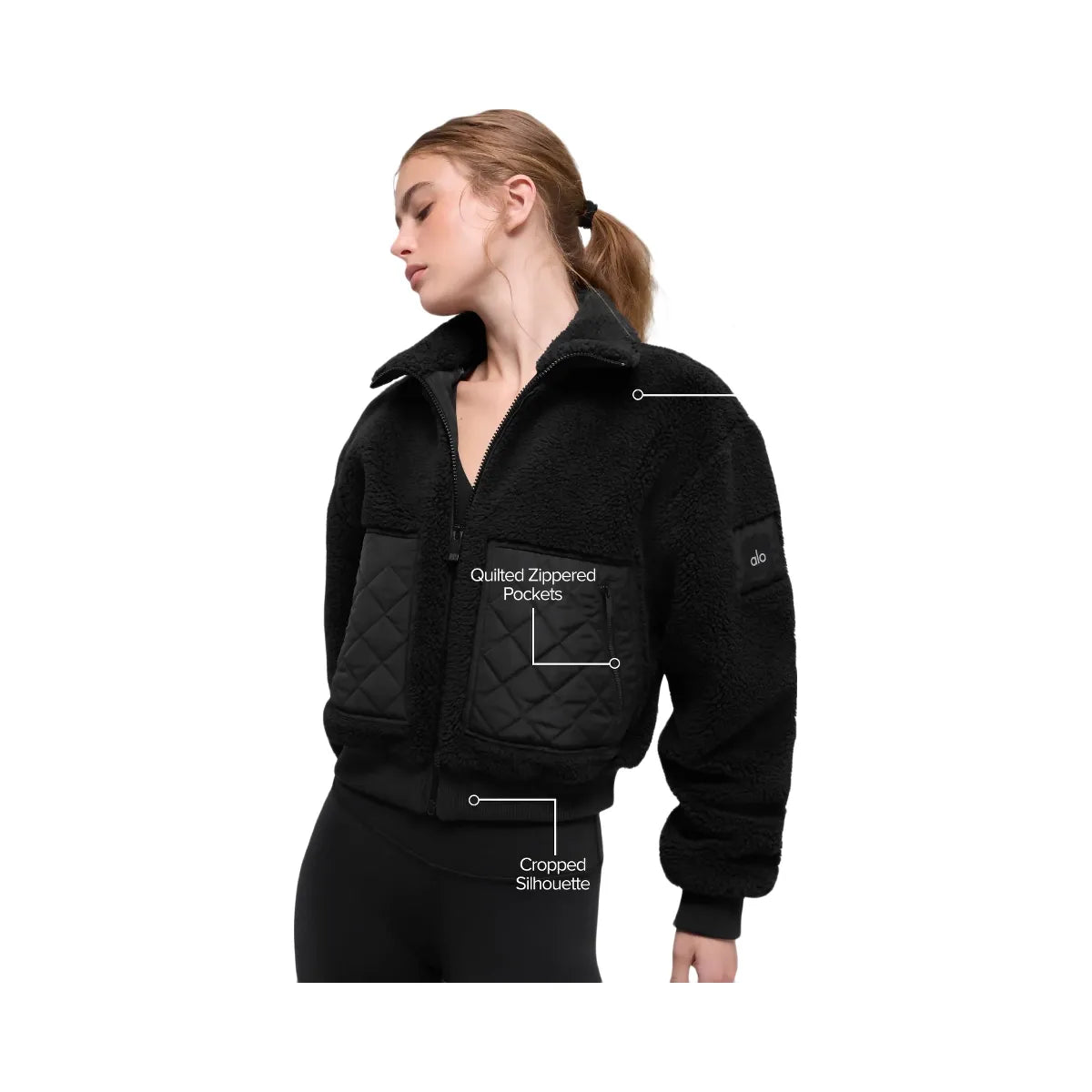 Alo Women's Sherpa Edge Bomber - Black