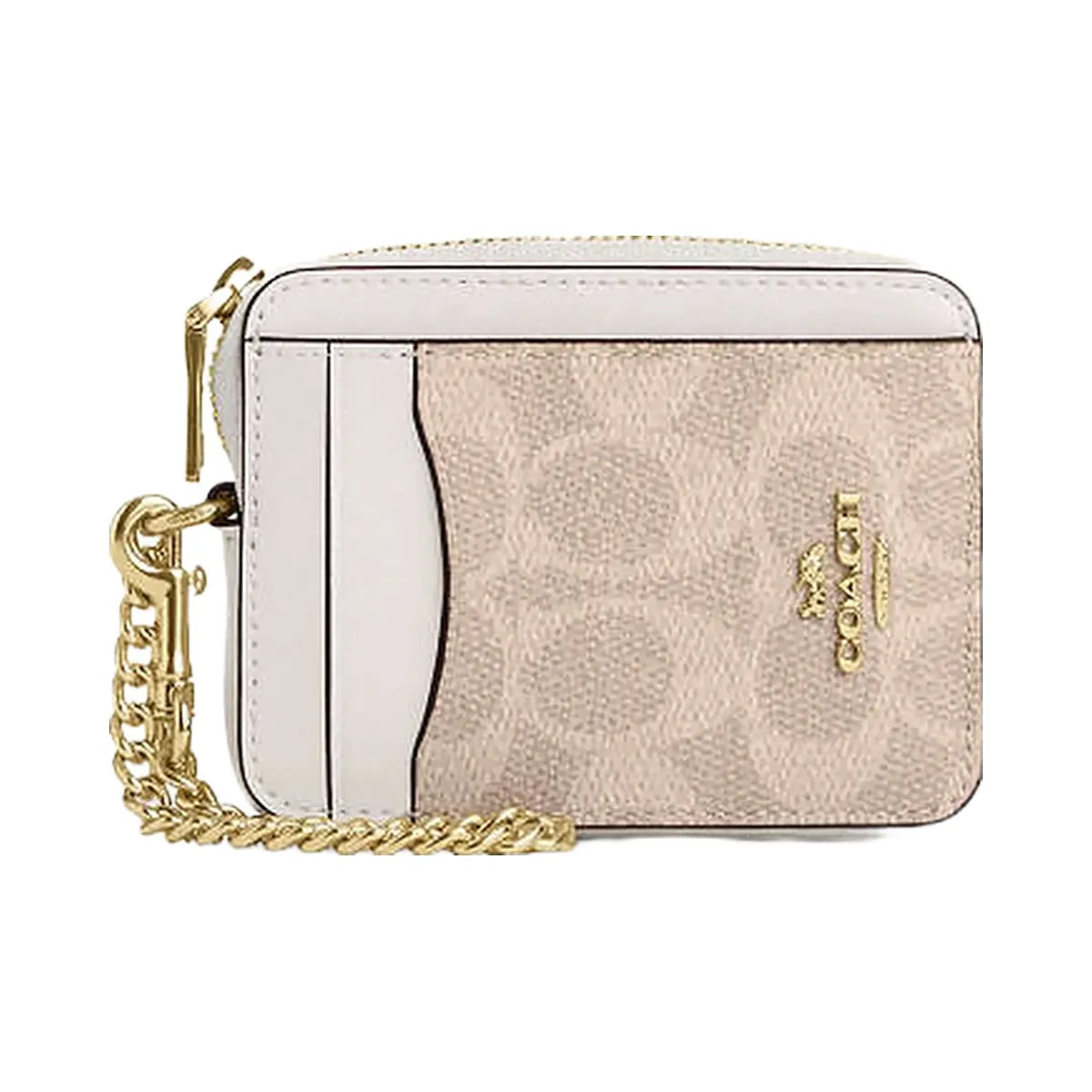 Coach Zip Card Case In Signature Canvas Signature Canvas-Gold-Sand-Chalk