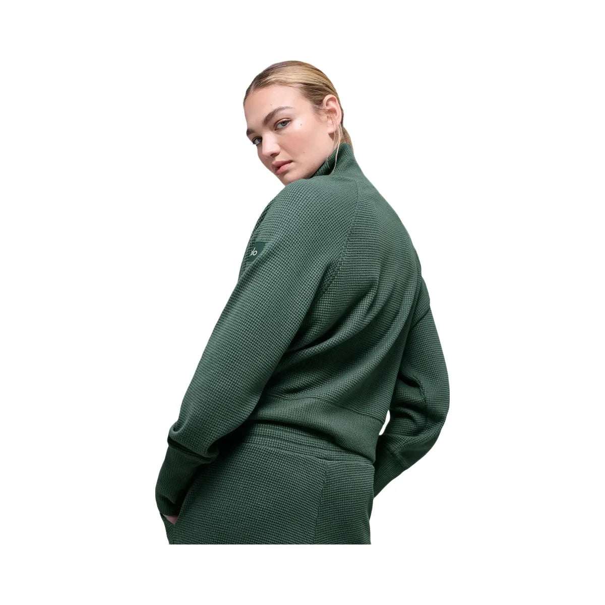 Alo Women's Waffle Weekend Escape Mock Neck Long Sleeve - Clover Green