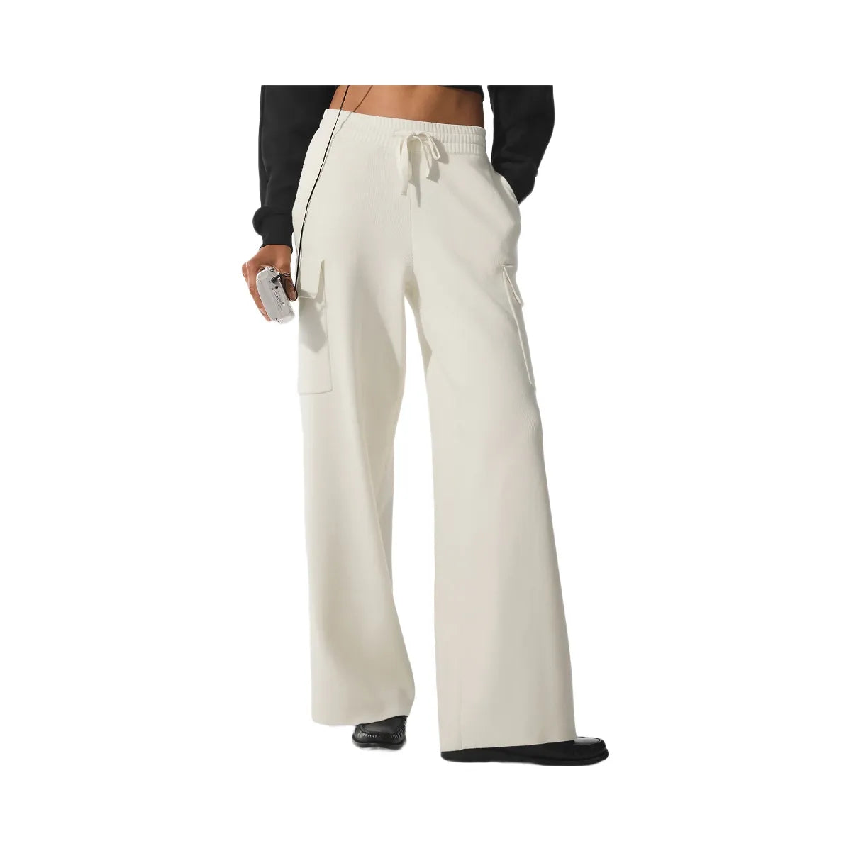 Alo Women's Scholar Knit High-Waist Cargo Pant - Ivory