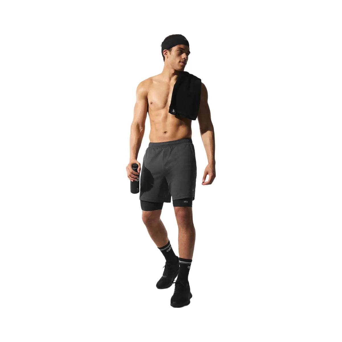 Alo Men's Conquer React 2-In-1 Performance Short - Anthracite/Black