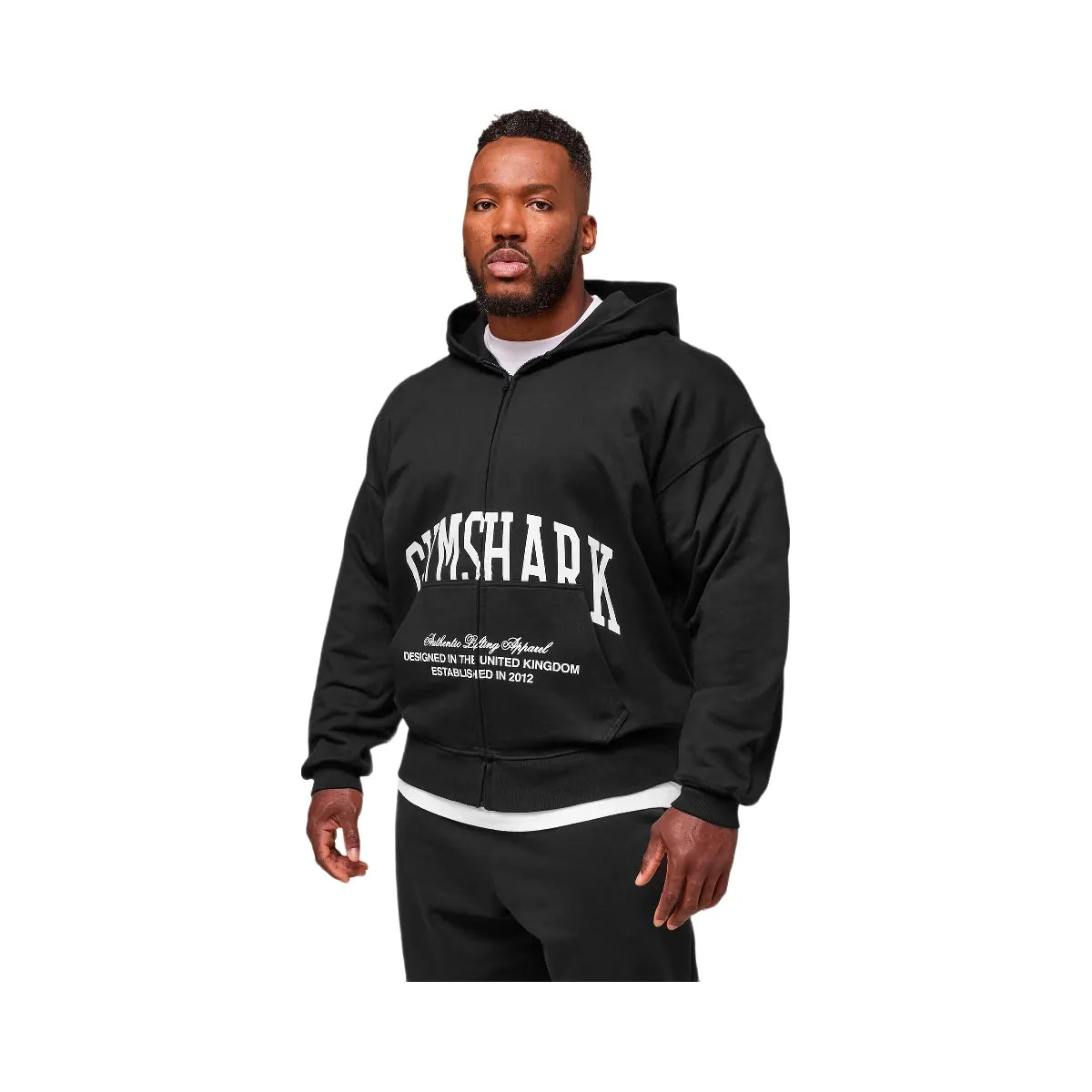 Gymshark Collegiate Script Zip Up Hoodie - Black/White