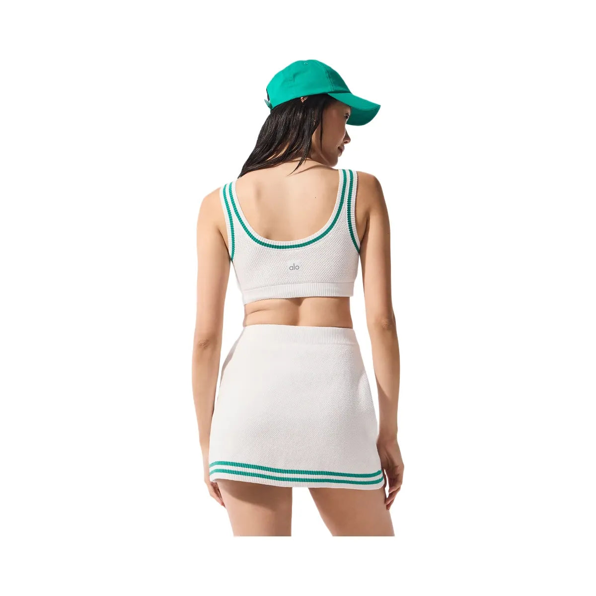 Alo Women's Tennis Club Sweater Knit Bra - White/Spruce Green