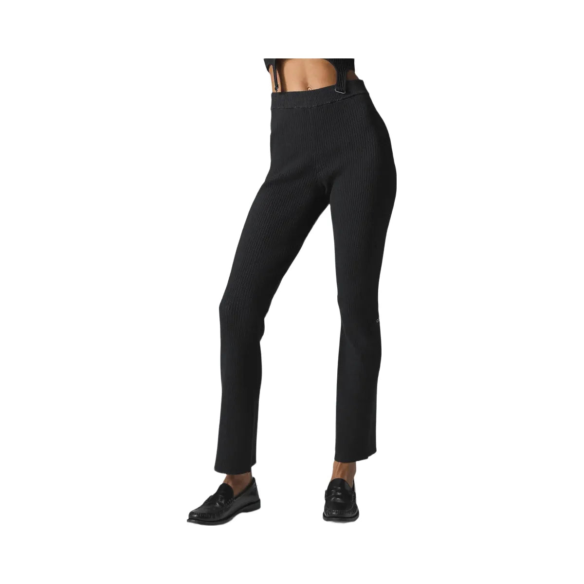 Alo Women's Denim Knit High-Waist Flare Pant - Black/Anthracite