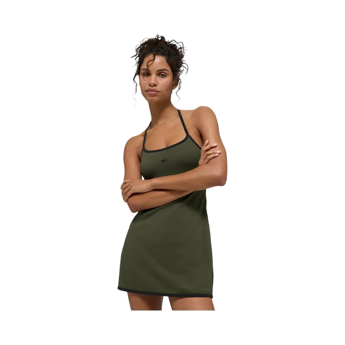 Alo Women's ALO Softsculpt Halter Tennis Dress - Green Olive/Black