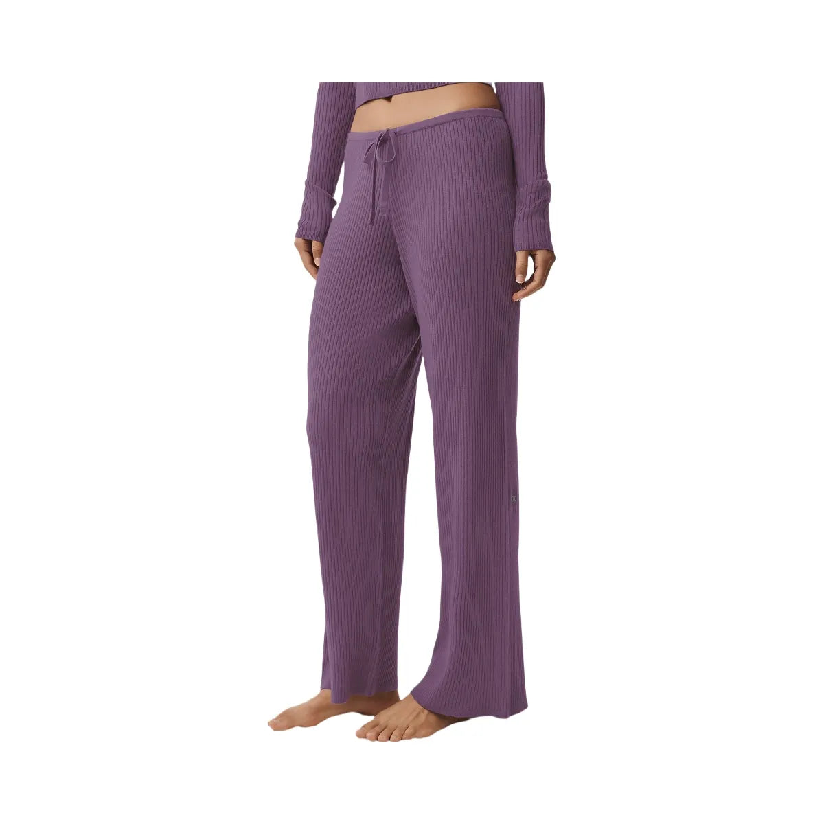 Alo Women's Sweater Knit Mid-Rise Unwind Wide Leg Pant - Plum Kiss