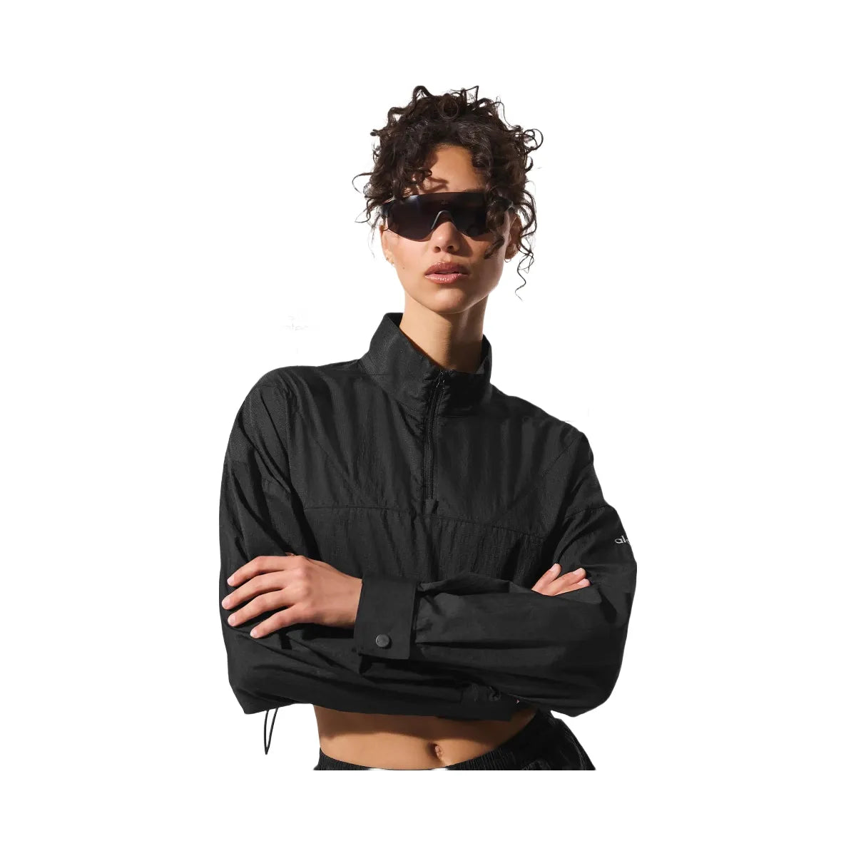 Alo Women's Cropped 1/4 Zip Aerial Pullover - Black