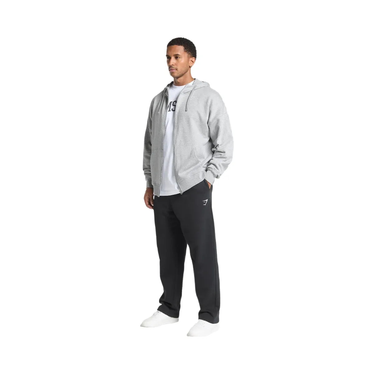 Gymshark Crest Oversized Zip Up Hoodie - Light Grey Core Marl