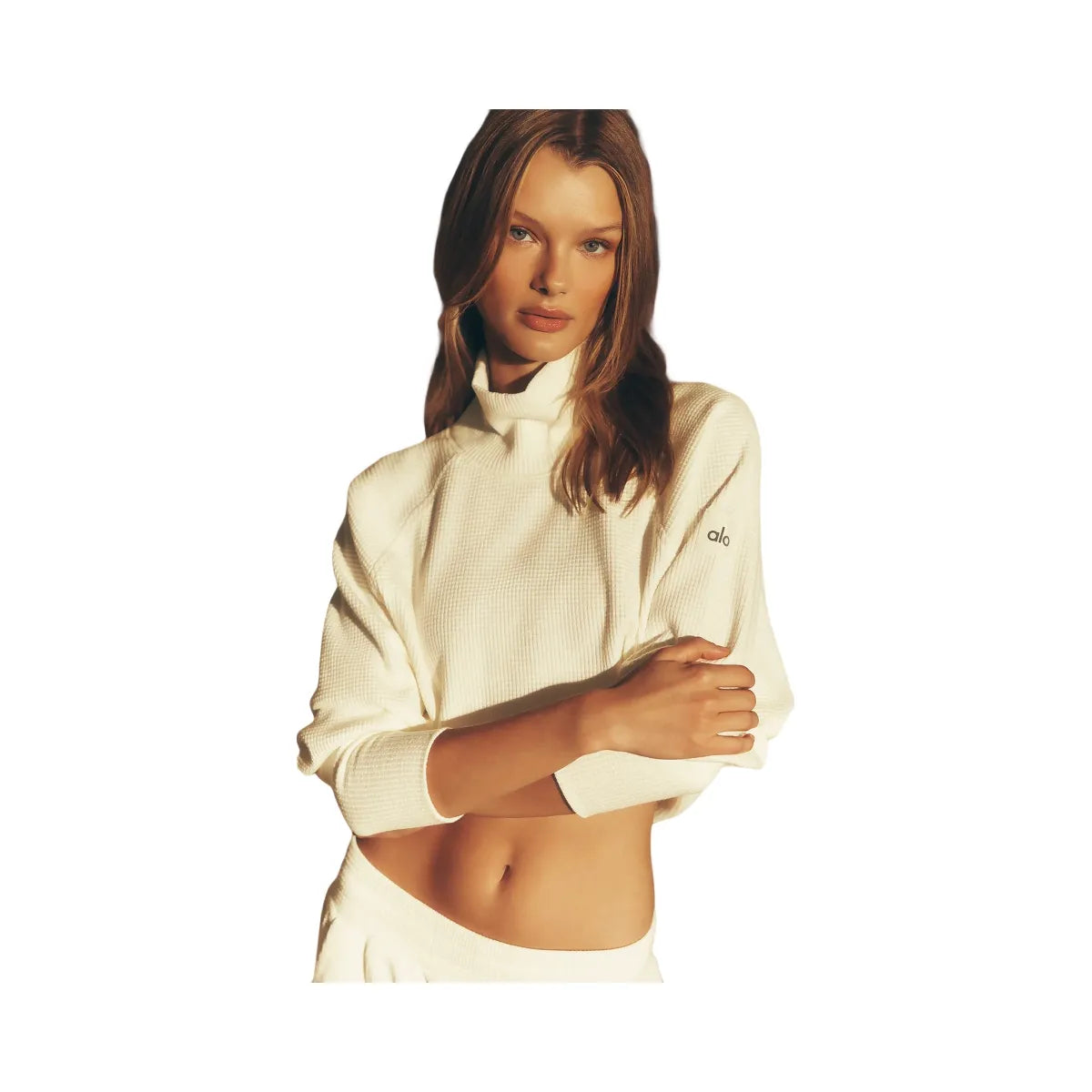 Alo Women's Waffle Weekend Escape Mock Neck Long Sleeve - Ivory